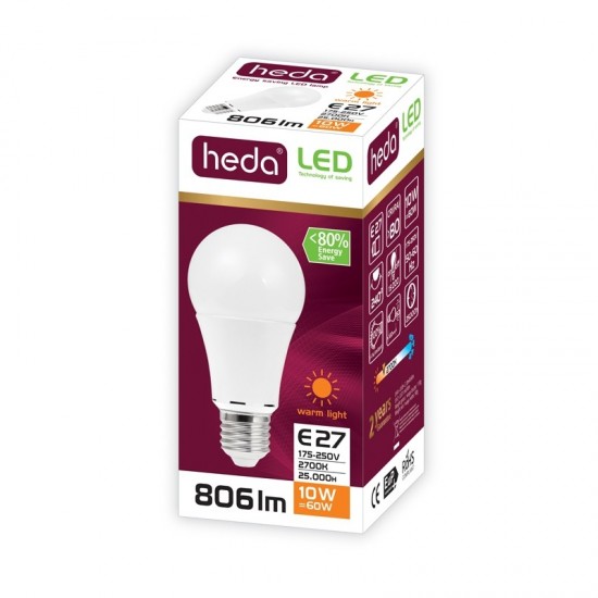  ΛΑΜΠΑ LED ΚΟΙΝΗ Α60 10W E27 WARM