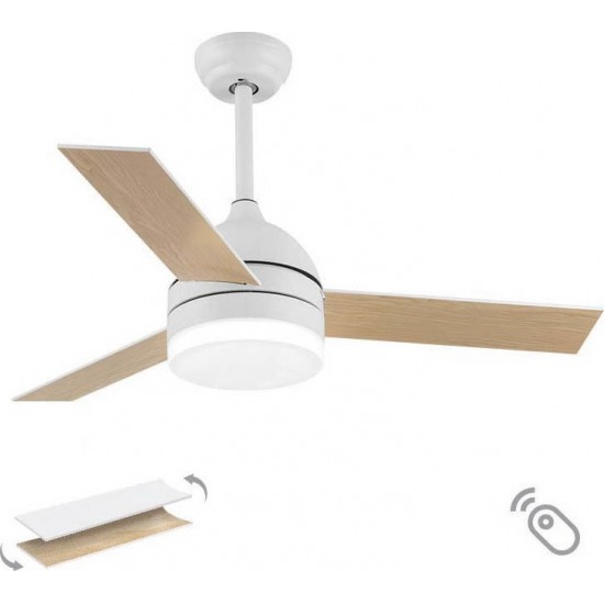  Ανεμιστήρας Οροφής 122cm LEDΤηλεχειριστήριο Λευκός-ξύλο